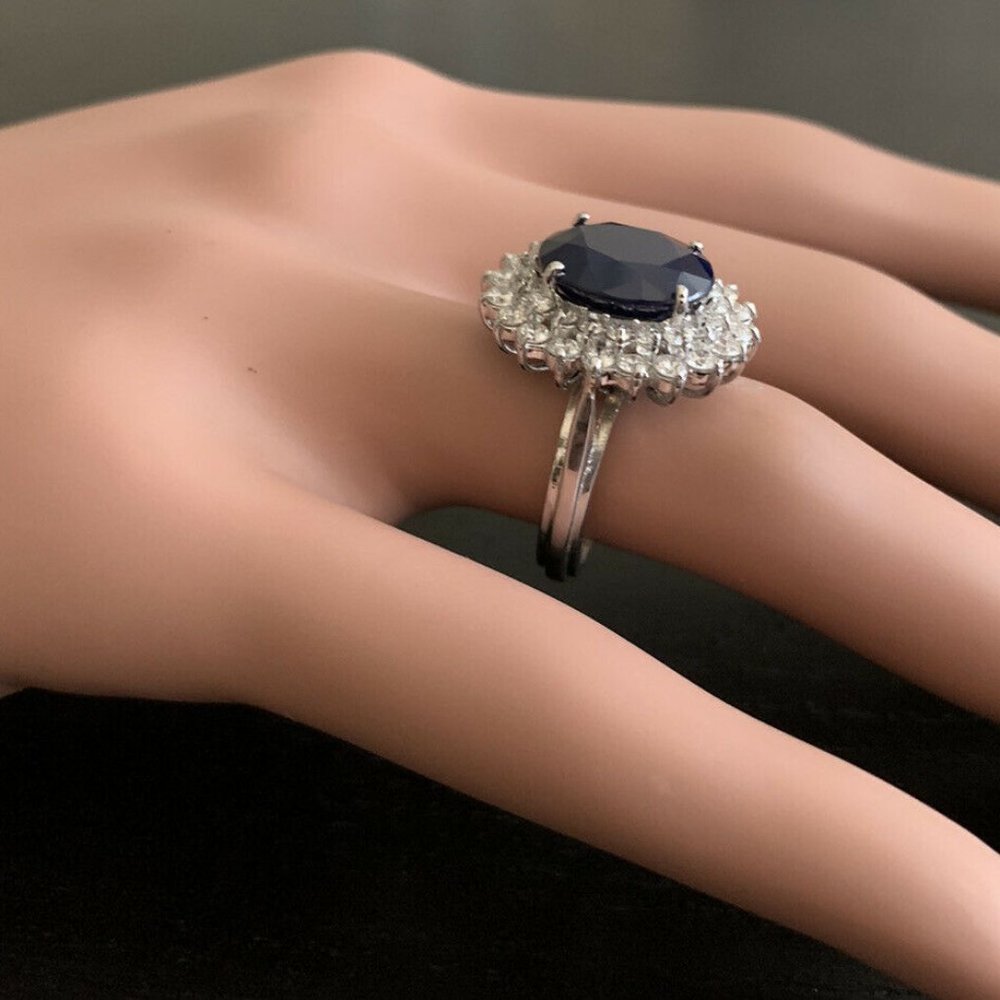 8.40 Ct Natural Sapphire & Diamond 14KW Gold Ring - Picture 8 of 8